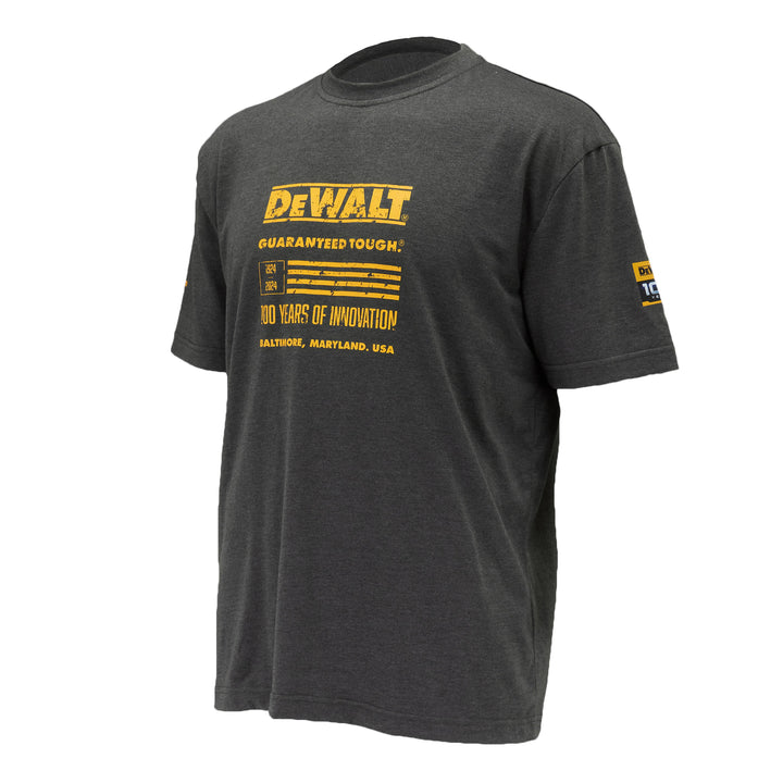 DEWALT 100 Year Men's Graphic T Shirt, Grey, 3/4 View Left