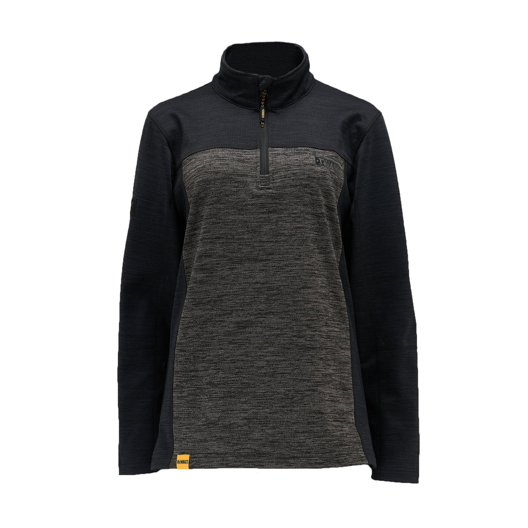 DEWALT Charlotte Ladies Regular Fit, Quarter Zip, Stretch Work Fleece, Black/Grey Front View