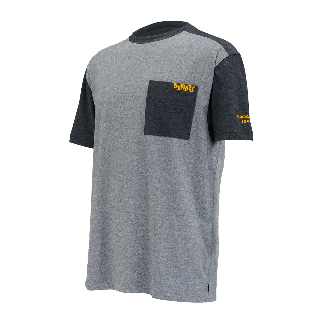 DEWALT Chico Men's CoolMax Wicking Cottonpoly, Regular Fit, Crew Neck T Shirt, Grey, 3/4 View Facing Left