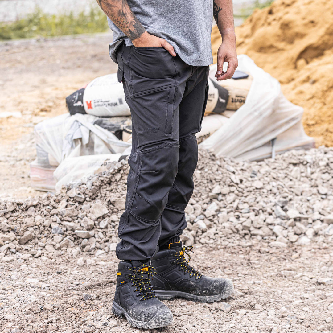 DEWALT Ellsworth Men's Water Resistant, Stretch, Tapered Fit, Technical Work Jogger Grey Model View Right