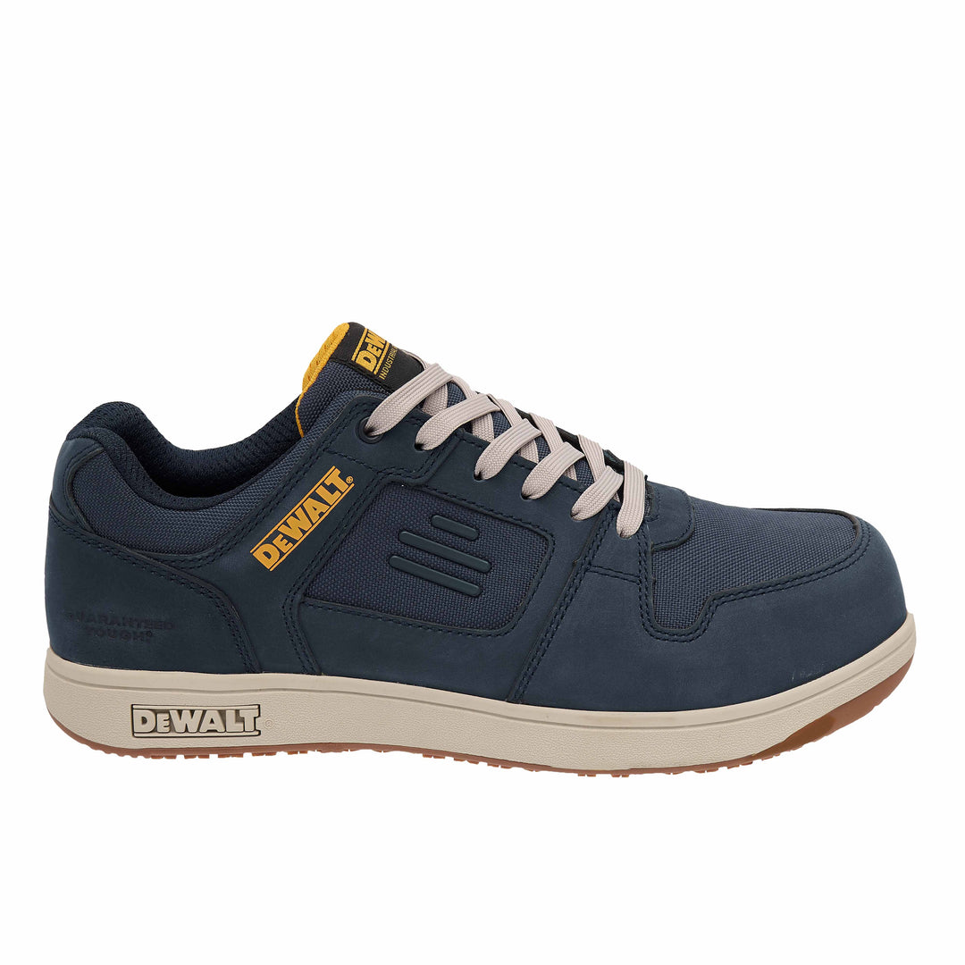 DEWALT Macon Men's Lightweight, Non-Metallic, Penetration Resistant, CoolMax Work Safety Trainer, Navy, Side View Facing Right