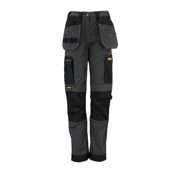 DEWALT Roseville Women's Pro-Stretch, Slim Fit, Holster Pocket Work Trousers, Grey/Black Front View