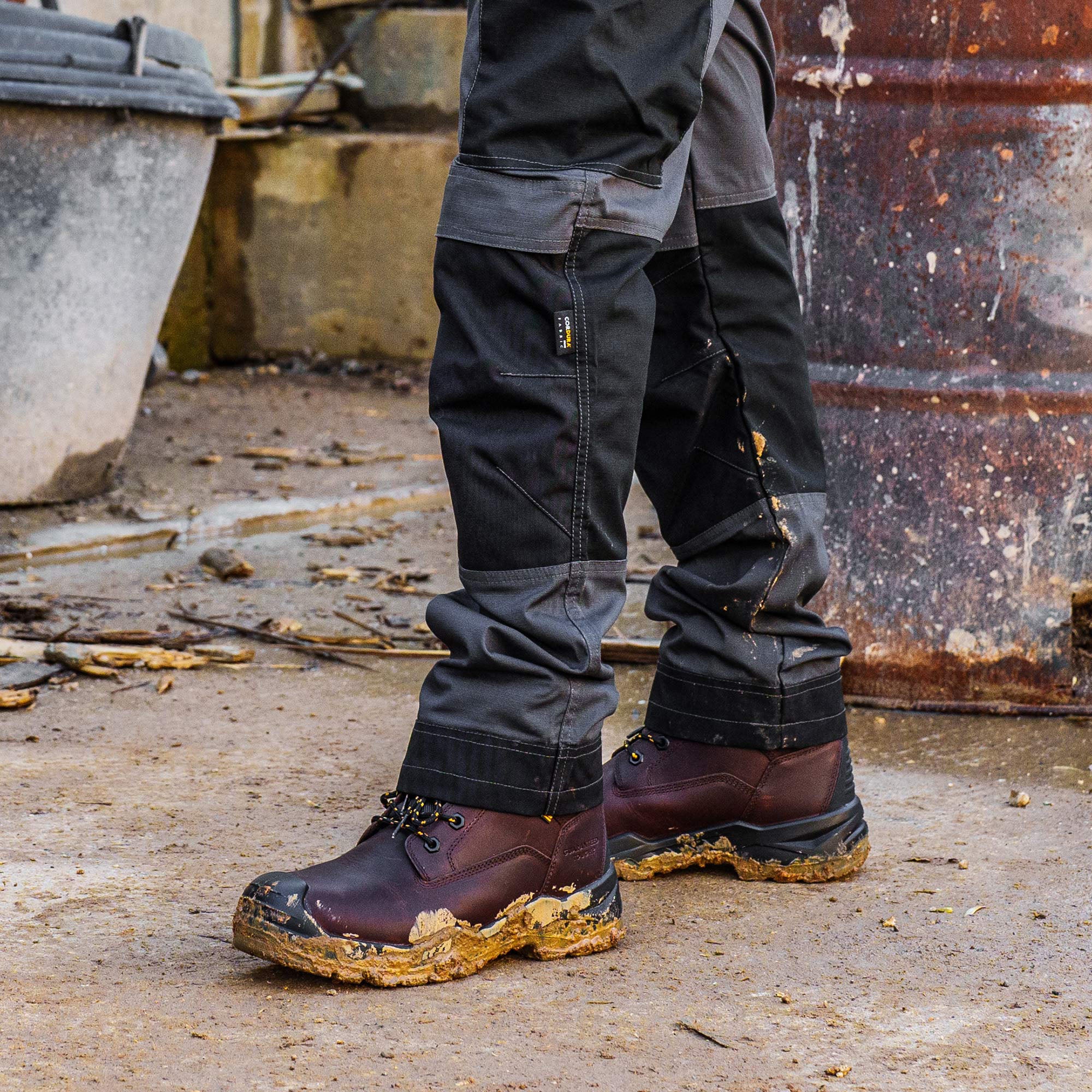 Tan steel shop toe boots